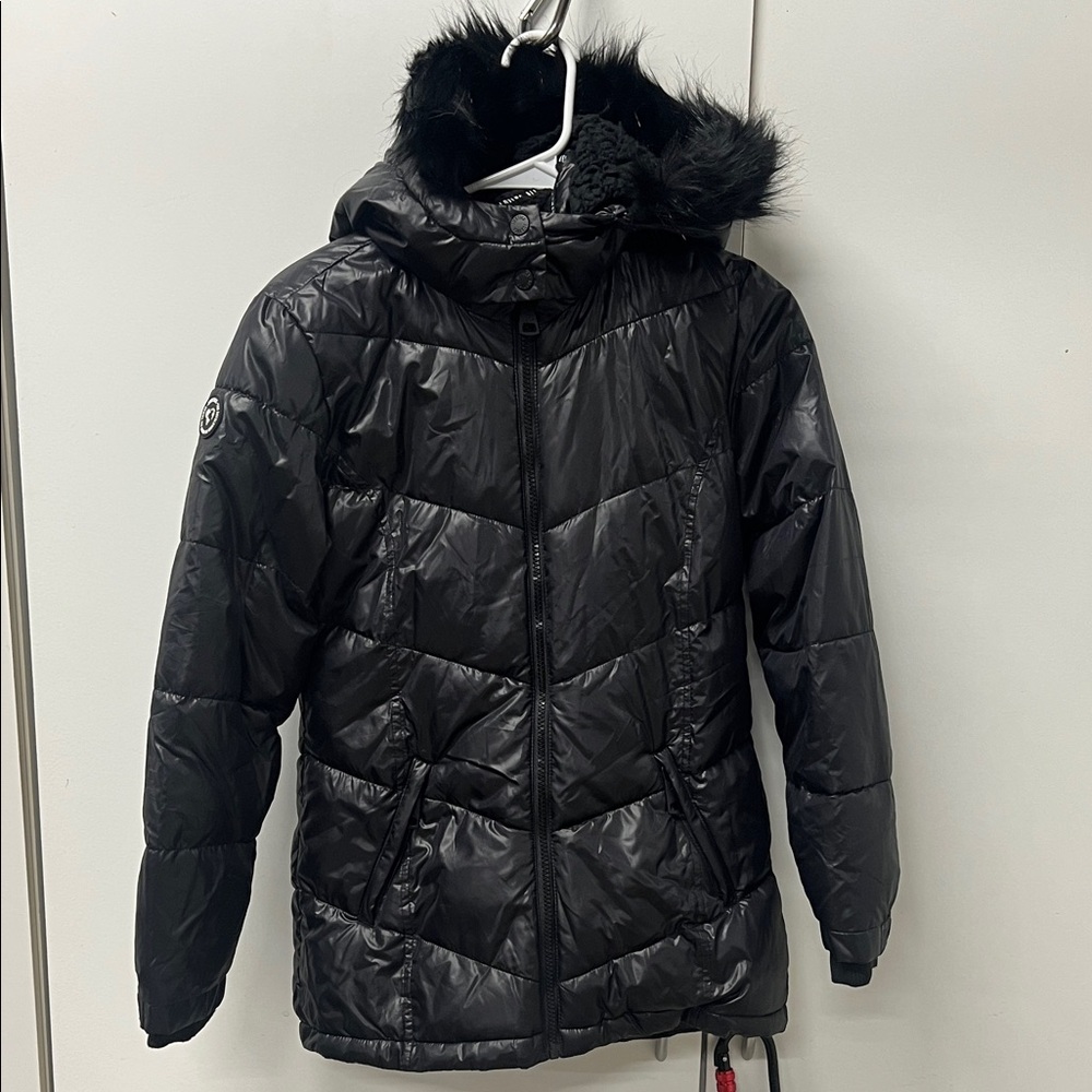 Justice Black Puffer Jacket with Faux Fur Hood